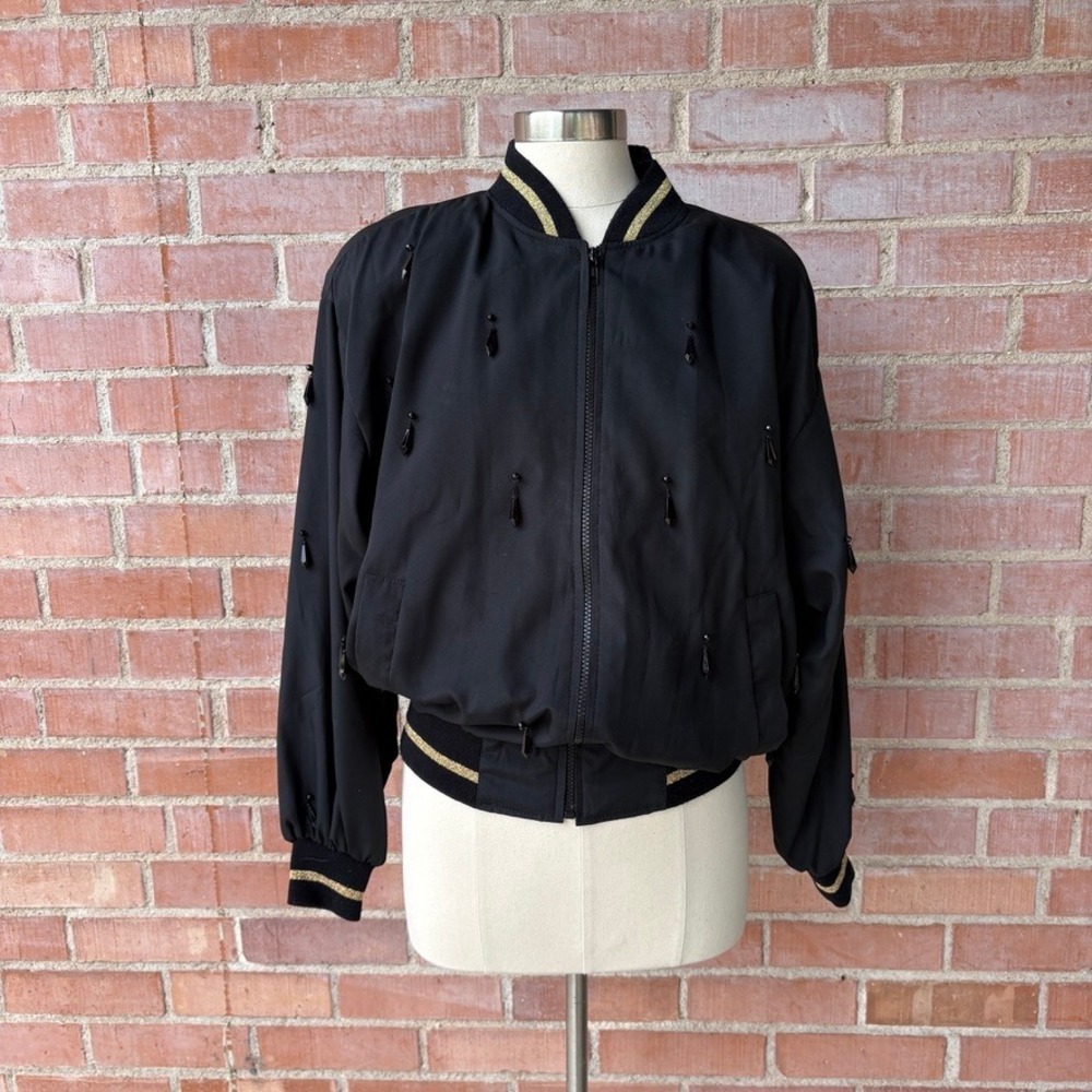Just Josephine‎ Vtg Beaded Embellished Bomber Jacket Gold Stripe No Size